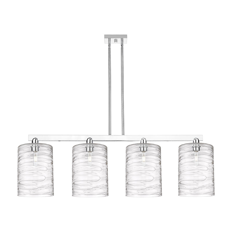 Innovations Cobbleskill 52in 4-Light Island Light | Industrial Polished Chrome Steel and Deco Swirl Clear Glass | Kitchen Island | Model 716-4I-PC-G1113-L