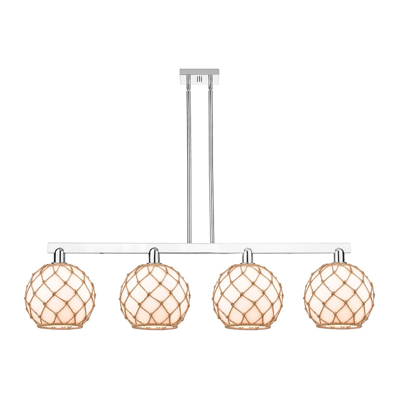Innovations Farmhouse Rope 53in 4-Light Island Light | Industrial Polished Chrome and Matte White Glass with Brown Rope | Model 716-4I-PC-G121-10RB