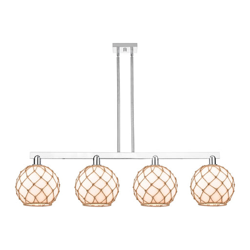 Innovations Farmhouse Rope 53in 4-Light Island Light | Industrial Polished Chrome and Matte White Glass with Brown Rope | Model 716-4I-PC-G121-10RB
