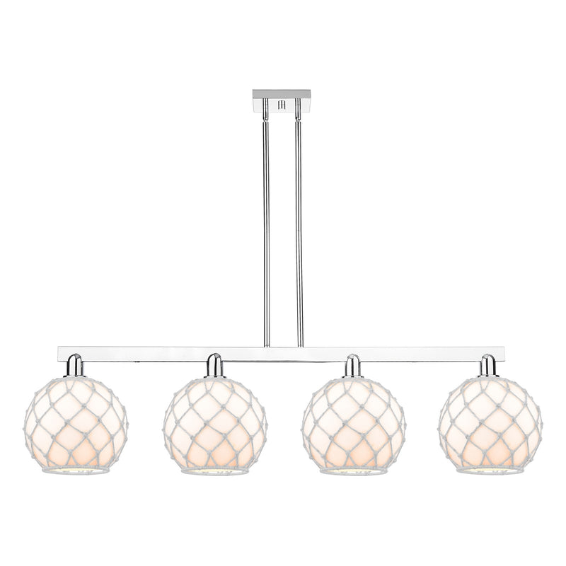 Innovations Farmhouse Rope 53in 4-Light Island Light | Industrial Polished Chrome and White Glass with Rope | Kitchen Island & | Model 716-4I-PC-G121-10RW