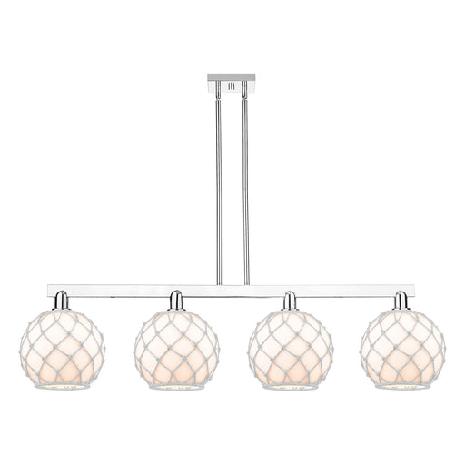 Innovations Farmhouse Rope 53in 4-Light Island Light | Industrial Polished Chrome and White Glass with Rope | Kitchen Island & | Model 716-4I-PC-G121-10RW