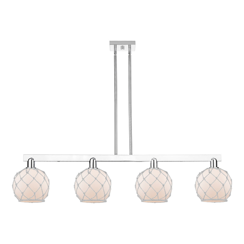 Innovations Farmhouse Rope 51in 4-Light Island Light | Industrial Polished Chrome Steel and White Frosted Glass with Rope | Model 716-4I-PC-G121-8RW