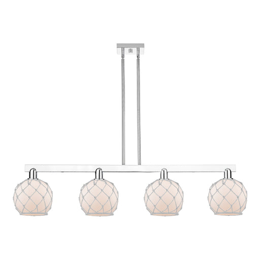 Innovations Farmhouse Rope 51in 4-Light Island Light | Industrial Polished Chrome Steel and White Frosted Glass with Rope | Model 716-4I-PC-G121-8RW
