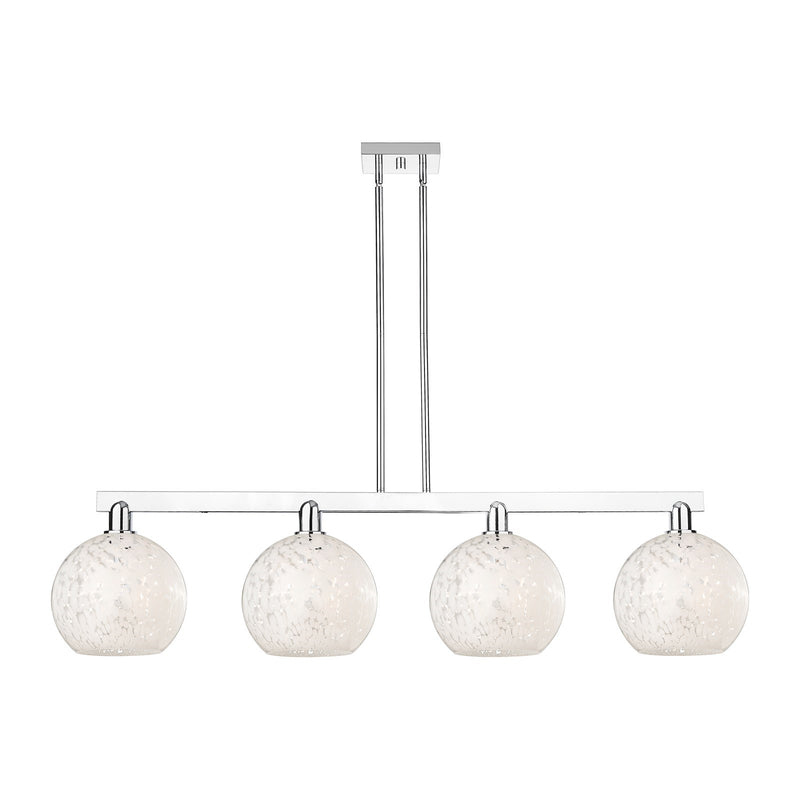 Innovations Lighting White Mouchette 53in 4-Light Island Light | Industrial Polished Chrome and White Glass | Kitchen Island | Model 716-4I-PC-G1216-10WM