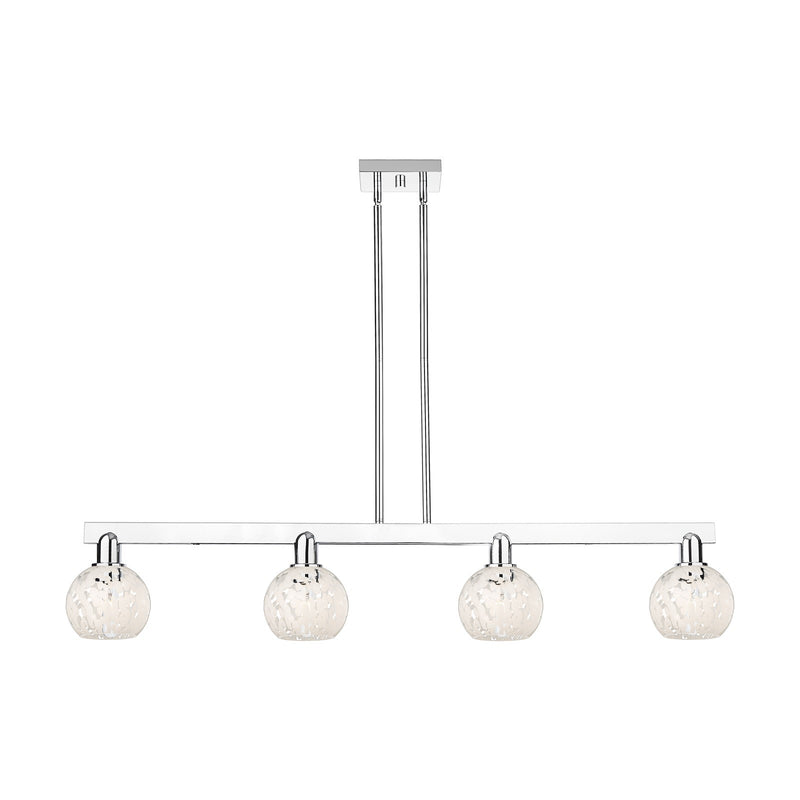Innovations Lighting White Mouchette 49in 4-Light Island Light | Industrial Polished Chrome and White Glass | Kitchen Island & | Model 716-4I-PC-G1216-6WM