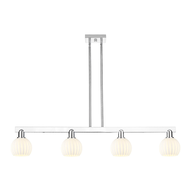Innovations Lighting White Venetian 49in 4-Light Island Light | Industrial Polished Chrome and White Venetian Glass | Kitchen | Model 716-4I-PC-G1217-6WV