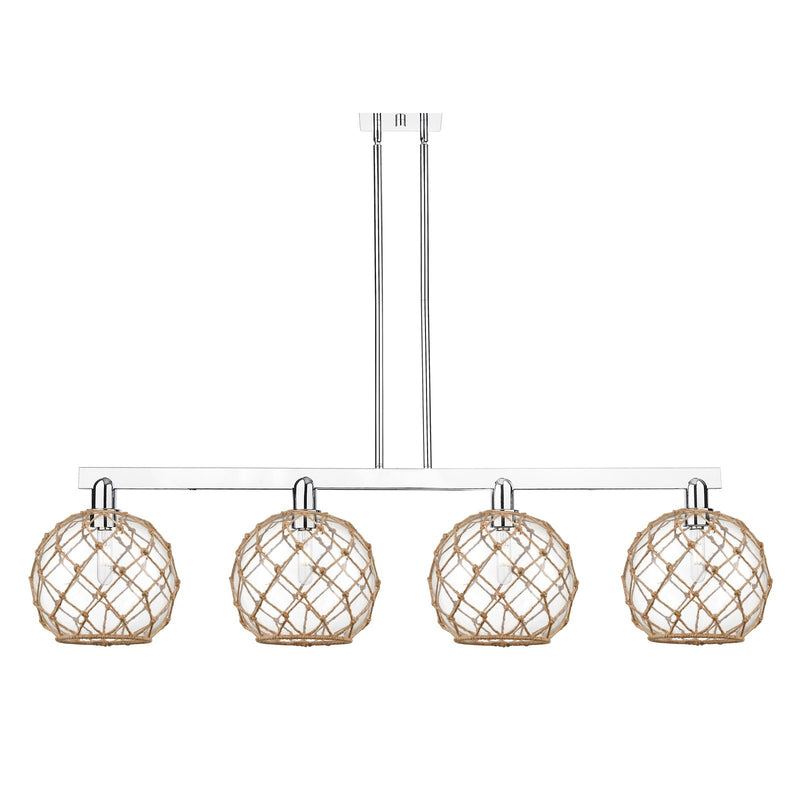 Innovations Farmhouse Rope 53in 4-Light Island Light | Industrial Polished Chrome and Clear Glass with Brown Rope | Kitchen | Model 716-4I-PC-G122-10RB