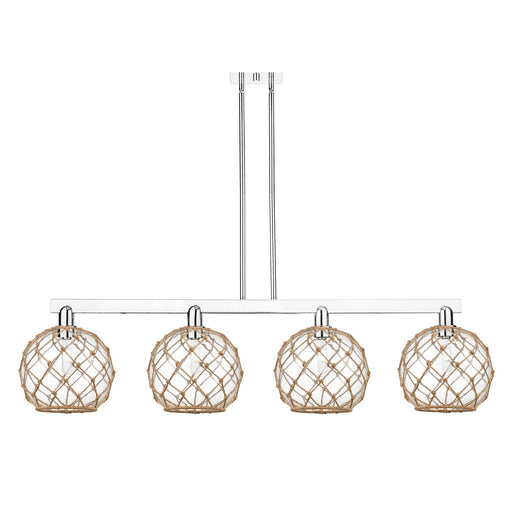 Innovations Farmhouse Rope 53in 4-Light Island Light | Industrial Polished Chrome and Clear Glass with Brown Rope | Kitchen | Model 716-4I-PC-G122-10RB