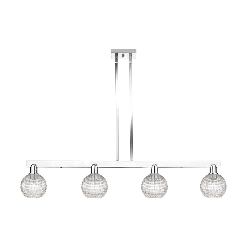 Innovations Athens 49in 4-Light Island Light | Industrial Modern Polished Chrome and Clear Basket Weave Glass | Kitchen Island | Model 716-4I-PC-G122C-6CL