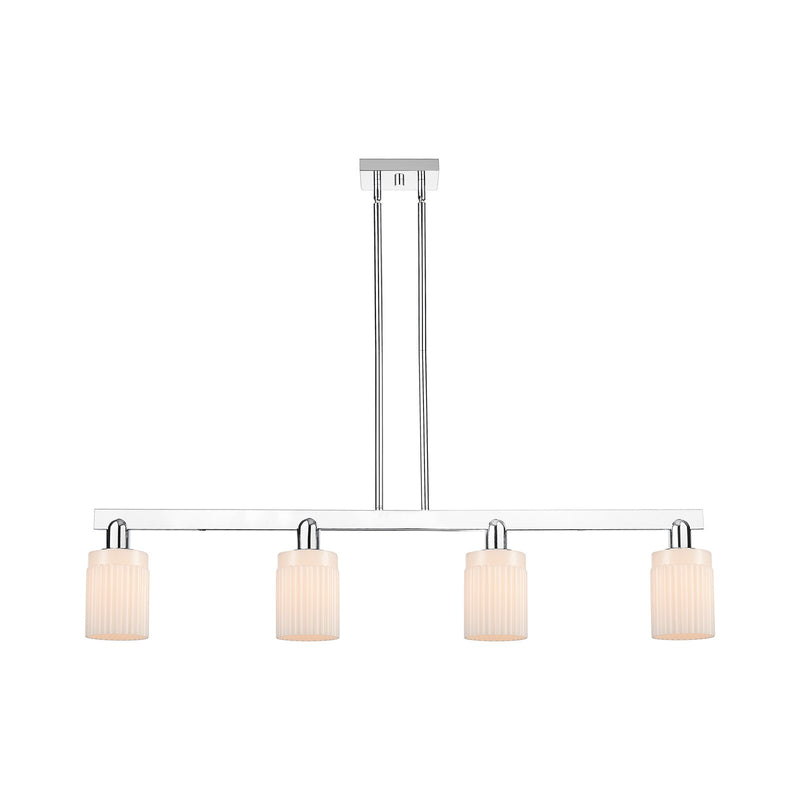 Innovations Hadley 47in 4-Light Island Light | Industrial Polished Chrome and Matte White Ribbed Glass | Kitchen Island & Dining | Model 716-4I-PC-G341