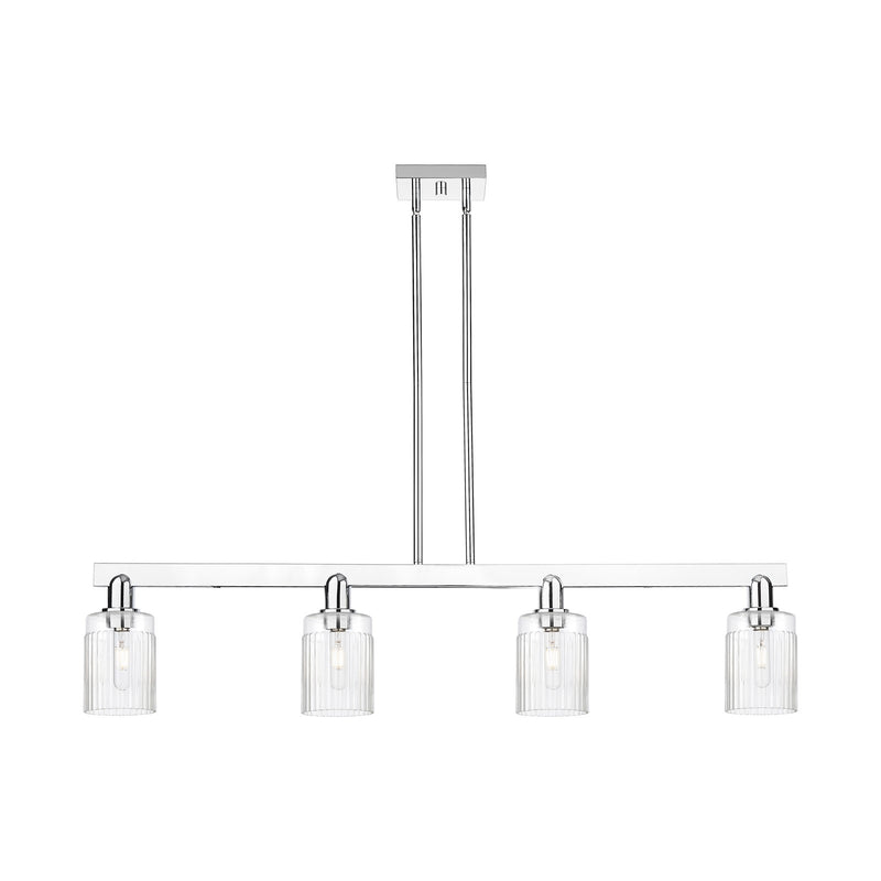 Innovations Hadley 47in 4-Light Island Light | Industrial Polished Chrome Steel and Clear Ribbed Glass | Kitchen Island & Dining | Model 716-4I-PC-G342