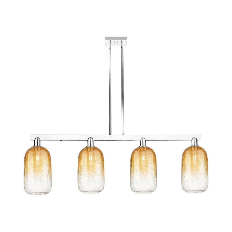 Innovations Brookhaven Cloche 50in 4-Light Island Light | Industrial Polished Chrome and Amber Glass | Kitchen Island | Model 716-4I-PC-G482-7AM