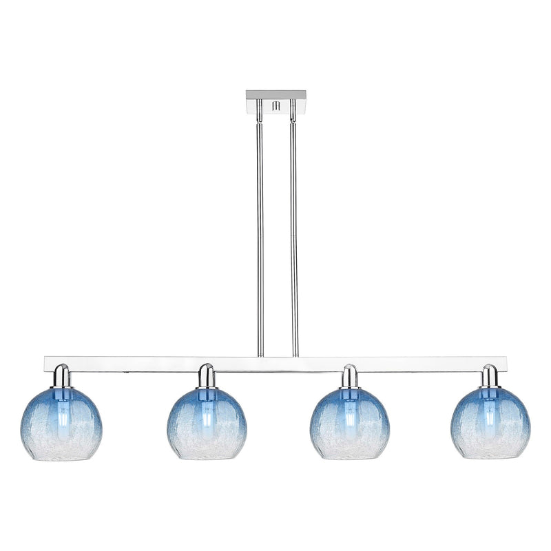 Innovations Brookhaven Globe 51in 4-Light Island Light | Industrial Polished Chrome and Sapphire Blue Glass | Kitchen Island & | Model 716-4I-PC-G483-8SB