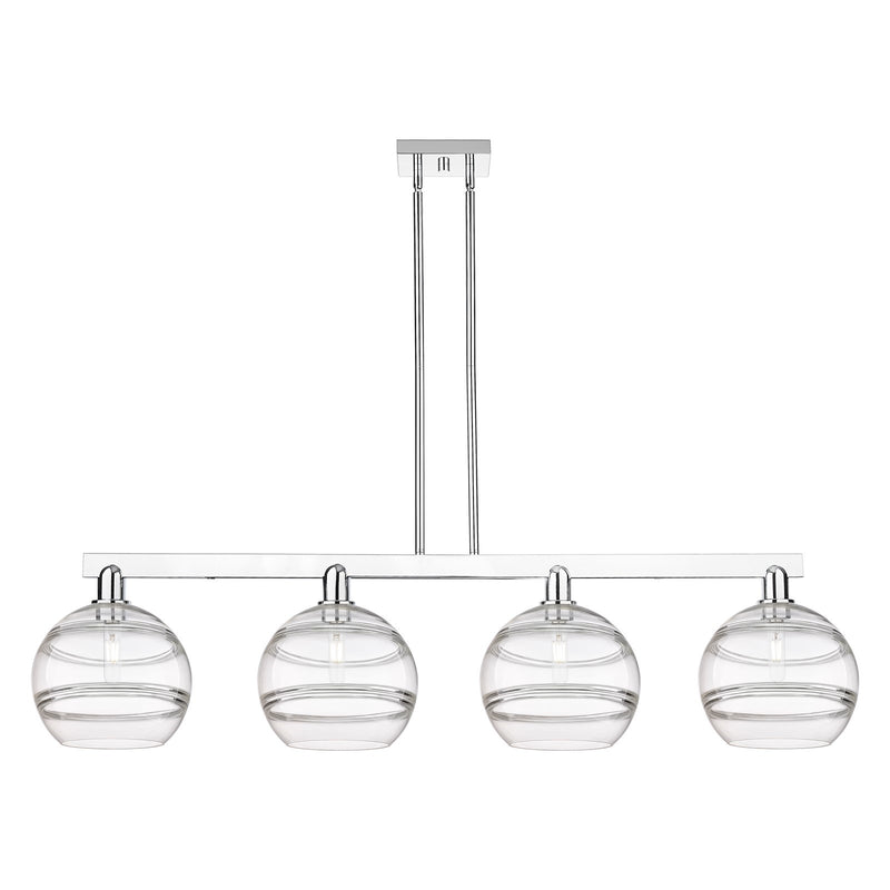 Innovations Rochester 53in 4-Light Island Light | Industrial Polished Chrome Steel and Clear Glass | Kitchen Island & Dining | Model 716-4I-PC-G556-10CL
