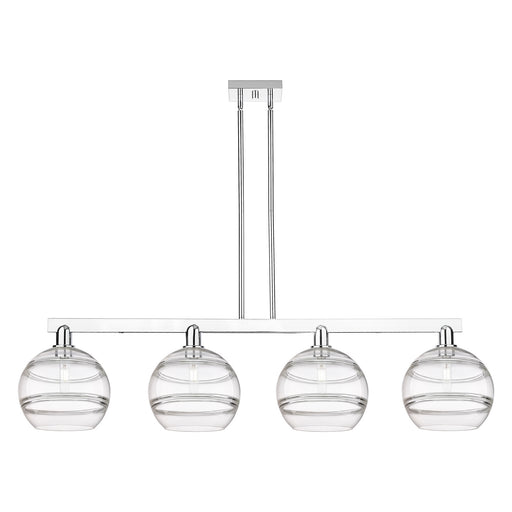 Innovations Rochester 53in 4-Light Island Light | Industrial Polished Chrome Steel and Clear Glass | Kitchen Island & Dining | Model 716-4I-PC-G556-10CL