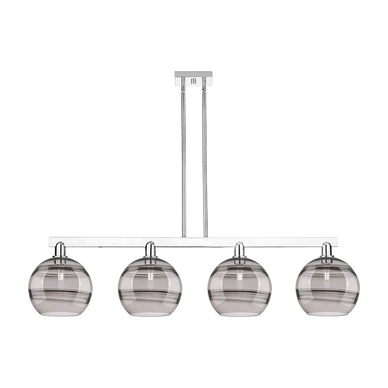 Innovations Rochester 53in 4-Light Island Light | Industrial Polished Chrome and Light Smoke Glass | Kitchen Island & Dining | Model 716-4I-PC-G556-10SM