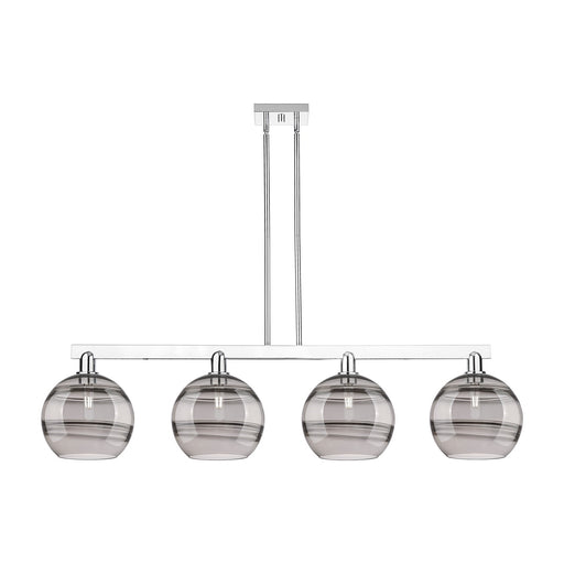 Innovations Rochester 53in 4-Light Island Light | Industrial Polished Chrome and Light Smoke Glass | Kitchen Island & Dining | Model 716-4I-PC-G556-10SM