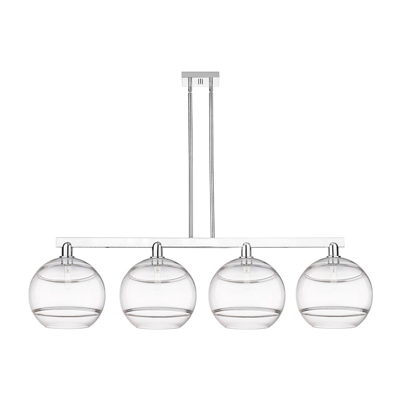 Innovations Rochester 55in 4-Light Island Light | Industrial Polished Chrome and Clear Glass | Kitchen Island & Dining Room | Model 716-4I-PC-G556-12CL
