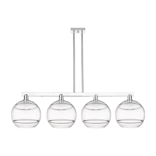 Innovations Rochester 55in 4-Light Island Light | Industrial Polished Chrome and Clear Glass | Kitchen Island & Dining Room | Model 716-4I-PC-G556-12CL