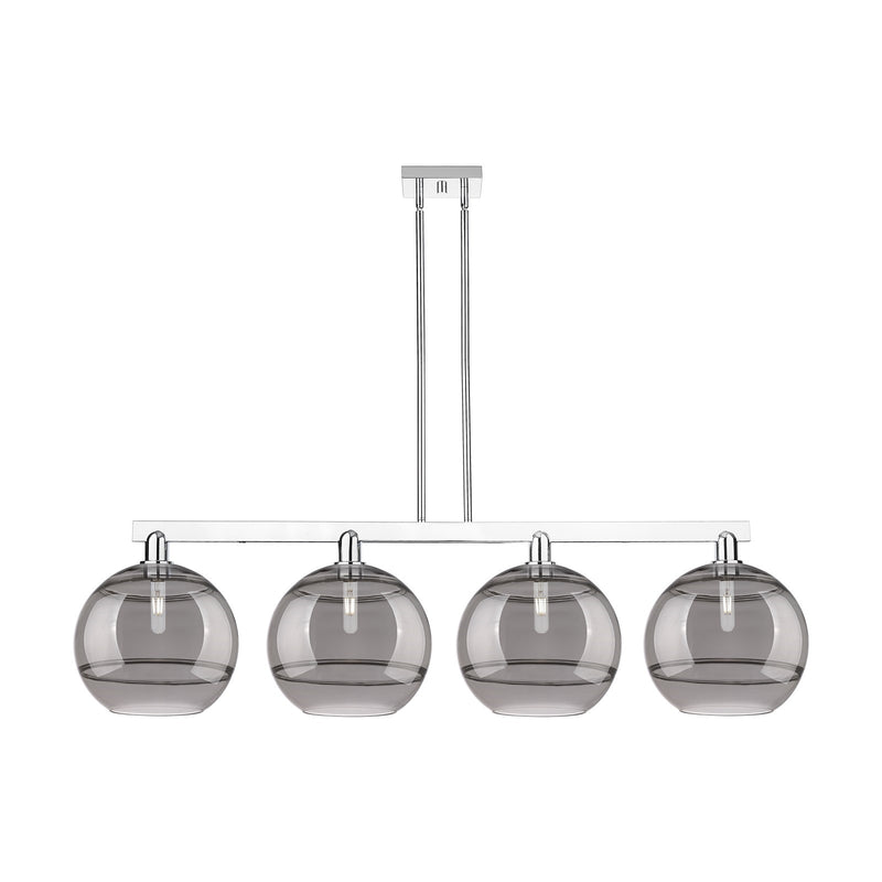 Innovations Rochester 55in 4-Light Island Light | Industrial Polished Chrome and Light Smoke Smoked Glass | Kitchen Island & | Model 716-4I-PC-G556-12SM