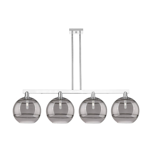 Innovations Rochester 55in 4-Light Island Light | Industrial Polished Chrome and Light Smoke Smoked Glass | Kitchen Island & | Model 716-4I-PC-G556-12SM