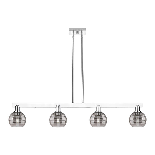 Innovations Rochester 49in 4-Light Island Light | Industrial Polished Chrome and Light Smoke Glass | Kitchen Island & Dining | Model 716-4I-PC-G556-6SM