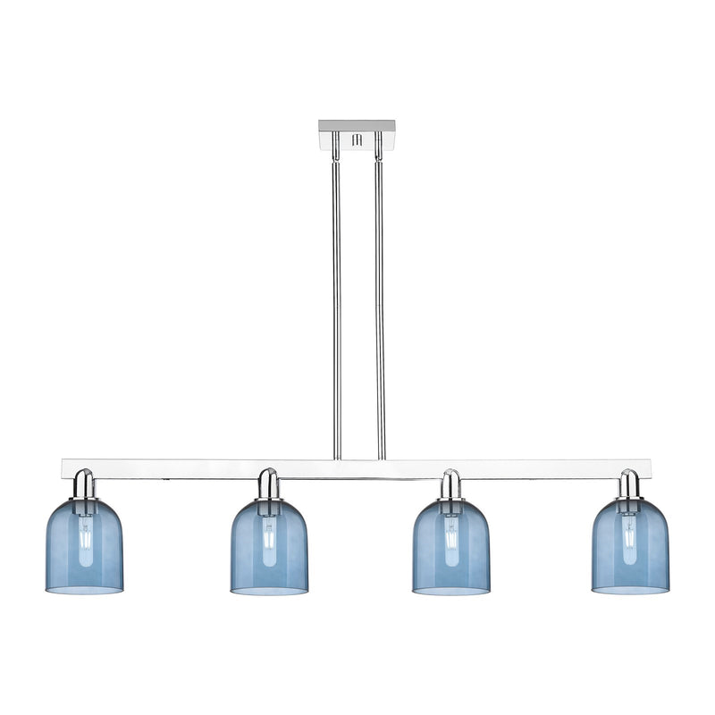 Innovations Bella 48in 4-Light Island Light | Industrial Polished Chrome and Blue Glass | Kitchen Island & Dining Room | Model 716-4I-PC-G558-6BL