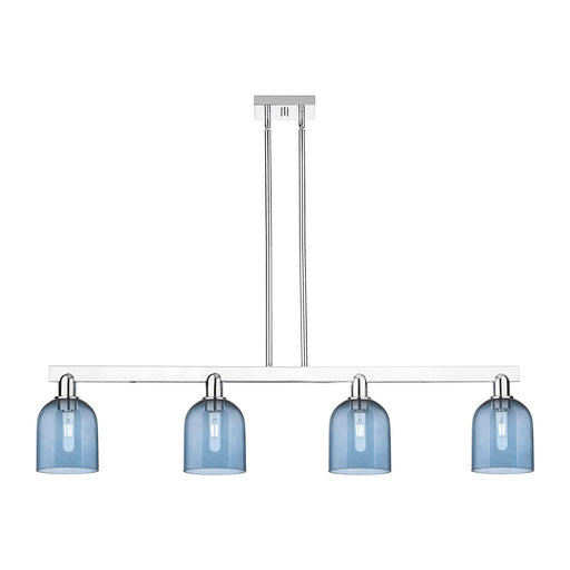 Innovations Bella 48in 4-Light Island Light | Industrial Polished Chrome and Blue Glass | Kitchen Island & Dining Room | Model 716-4I-PC-G558-6BL