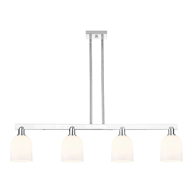 Innovations Bella 48in 4-Light Island Light | Industrial Polished Chrome and White Glass | Kitchen Island & Dining Room | Model 716-4I-PC-G558-6GWH
