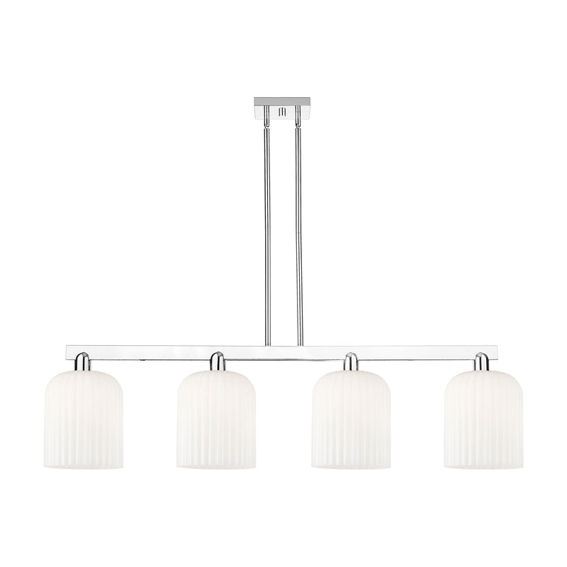 Innovations Bridal Veil 51in 4-Light Island Light | Industrial Modern Polished Chrome and Gloss White Ribbed Glass | Kitchen | Model 716-4I-PC-G559-8GWH