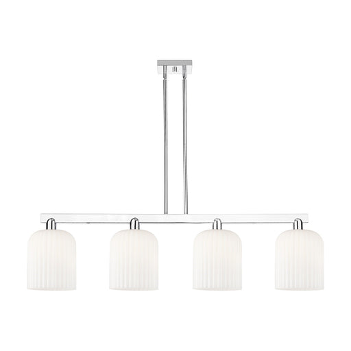 Innovations Bridal Veil 51in 4-Light Island Light | Industrial Modern Polished Chrome and Gloss White Ribbed Glass | Kitchen | Model 716-4I-PC-G559-8GWH