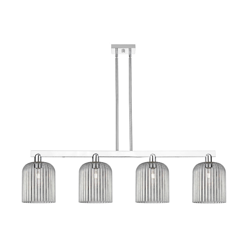 Innovations Bridal Veil 51in 4-Light Island Light | Industrial Polished Chrome and Light Smoke Ribbed Glass | Kitchen Island & | Model 716-4I-PC-G559-8SM