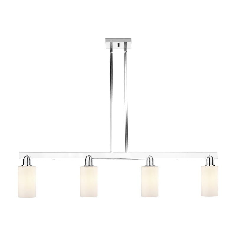 Innovations Clymer 47in 4-Light Island Light | Industrial Polished Chrome and Matte White Glass | Kitchen Island & Dining Room | Model 716-4I-PC-G801
