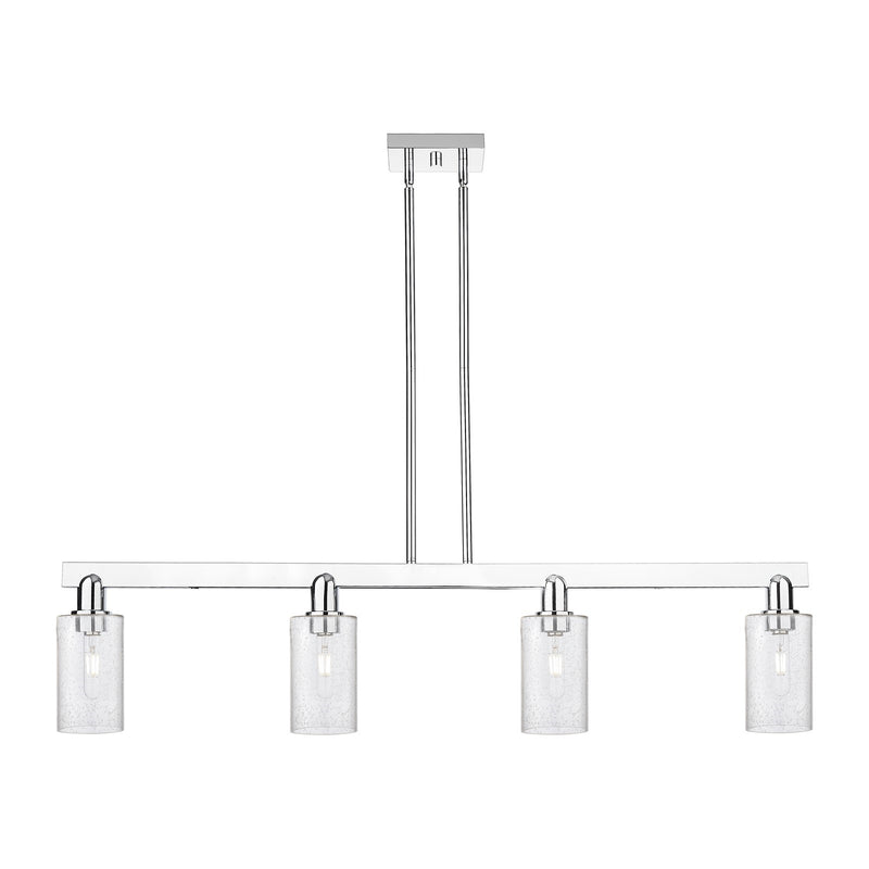 Innovations Clymer 47in 4-Light Island Light | Industrial Modern Polished Chrome Steel and Seedy Glass | Kitchen Island & Dining | Model 716-4I-PC-G804