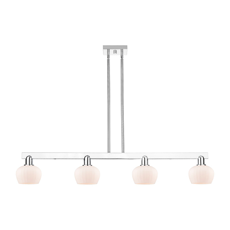 Innovations Fenton 49in 4-Light Island Light | Industrial Polished Chrome Steel and Matte White Ribbed Glass | Kitchen Island & | Model 716-4I-PC-G91