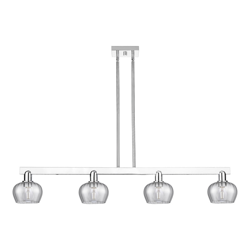Innovations Fenton 49in 4-Light Island Light | Industrial Polished Chrome and Light Smoke Ribbed Glass | Kitchen Island & Dining | Model 716-4I-PC-G93