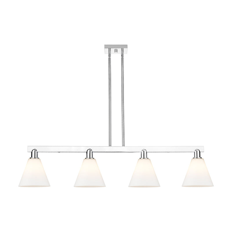 Innovations Berkshire Glass 51in 4-Light Island Light | Industrial Polished Chrome Steel and Matte White Glass | Kitchen Island & | Model 716-4I-PC-GBC-81