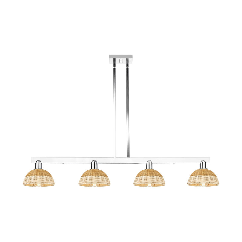 Innovations Natural Ballston Dome 48in 4-Light Island Light | Farmhouse Polished Chrome and Natural Fiber Basketweave | Model 716-4I-PC-NBD2-75-NAT