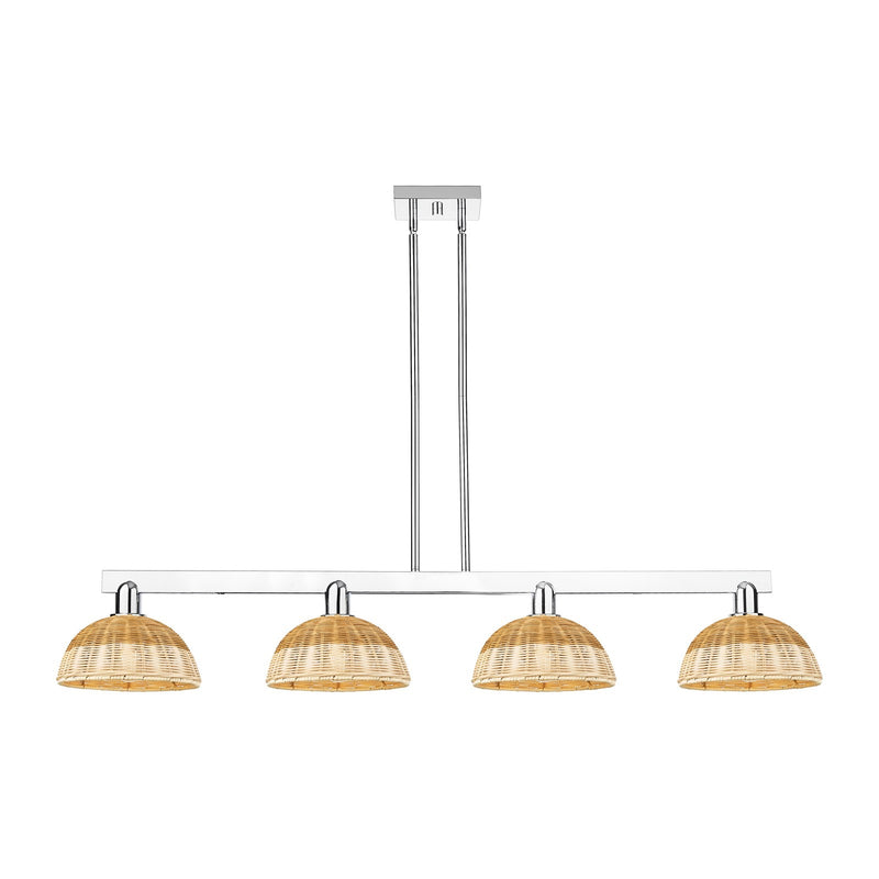 Innovations Bristol Natural II 52in 4-Light Island Light | Industrial Polished Chrome and Natural Fiber Shade | Kitchen | Model 716-4I-PC-NBD2-9-NAT