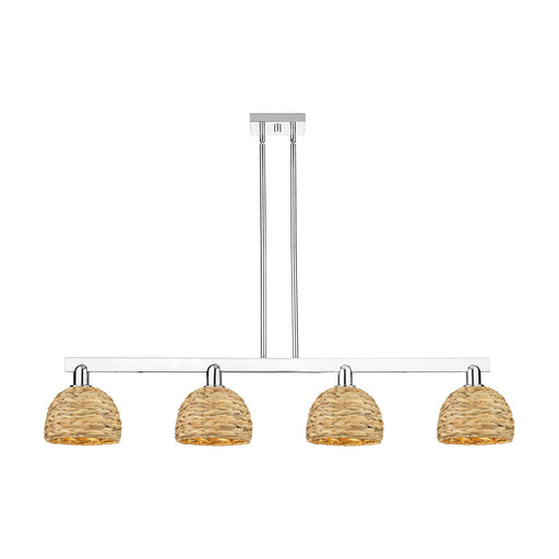 Innovations Arcadia 51in 4-Light Island Light | Industrial Polished Chrome and Natural Woven Rattan | Kitchen Island & Dining | Model 716-4I-PC-RBD-8-NAT