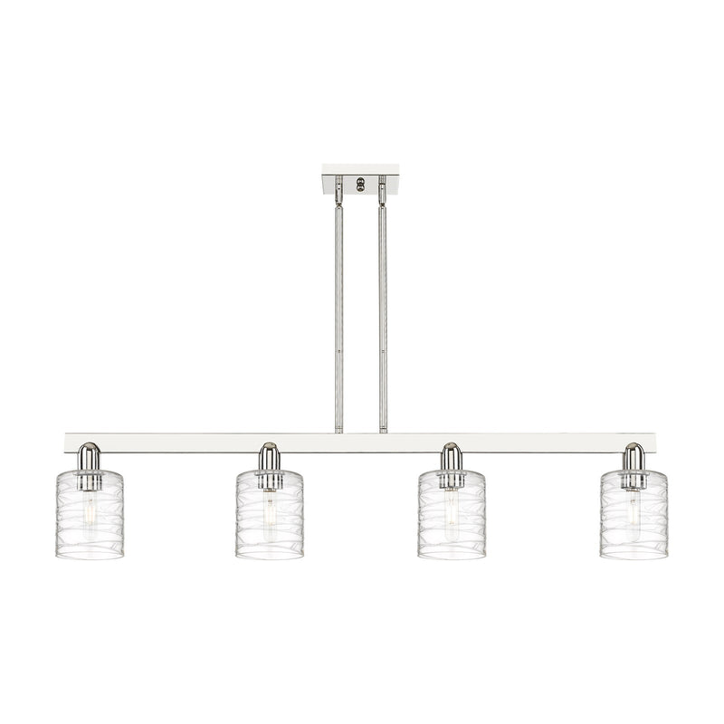 Innovations Cobbleskill 48in 4-Light Island Light | Industrial Polished Nickel Steel and Deco Swirl Clear Glass | Kitchen Island & | Model 716-4I-PN-G1113