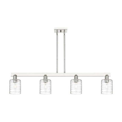 Innovations Cobbleskill 48in 4-Light Island Light | Industrial Polished Nickel Steel and Deco Swirl Clear Glass | Kitchen Island & | Model 716-4I-PN-G1113