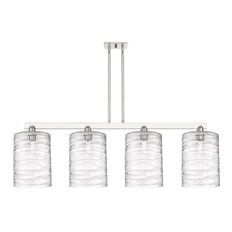 Innovations Cobbleskill 52in 4-Light Island Light | Industrial Polished Nickel Steel and Deco Swirl Clear Glass | Kitchen Island | Model 716-4I-PN-G1113-L