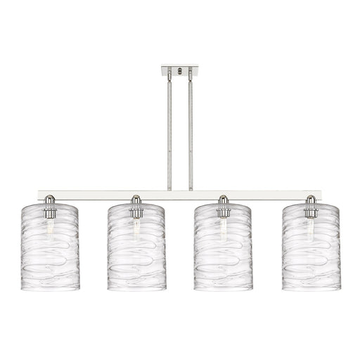 Innovations Cobbleskill 52in 4-Light Island Light | Industrial Polished Nickel Steel and Deco Swirl Clear Glass | Kitchen Island | Model 716-4I-PN-G1113-L