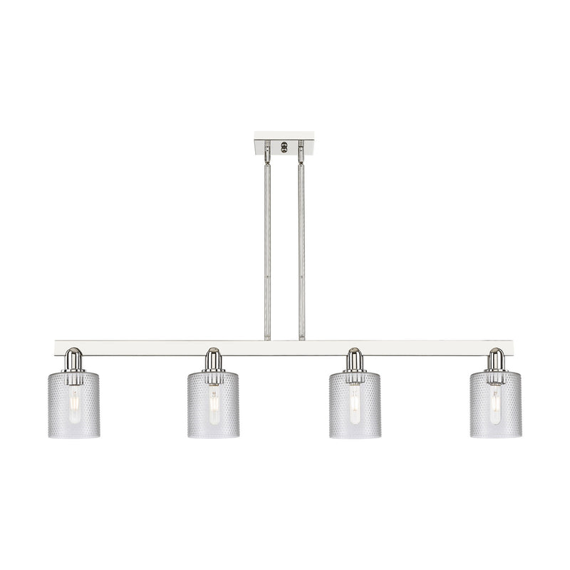 Innovations Cobbleskill 48in 4-Light Island Light | Industrial Polished Nickel Steel and Clear Glass | Kitchen Island & Dining Room | Model 716-4I-PN-G112