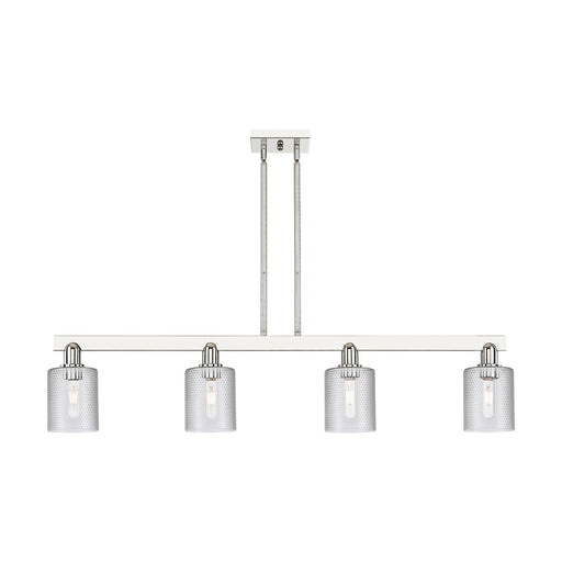 Innovations Cobbleskill 48in 4-Light Island Light | Industrial Polished Nickel Steel and Clear Glass | Kitchen Island & Dining Room | Model 716-4I-PN-G112
