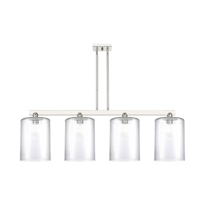 Innovations Cobbleskill 52in 4-Light Island Light | Industrial Polished Nickel Steel and Clear Glass | Kitchen Island & Dining | Model 716-4I-PN-G112-L