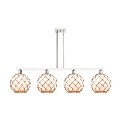Innovations Farmhouse Rope 53in 4-Light Island Light | Industrial Polished Nickel Steel and Matte White Glass with Brown Rope | Model 716-4I-PN-G121-10RB