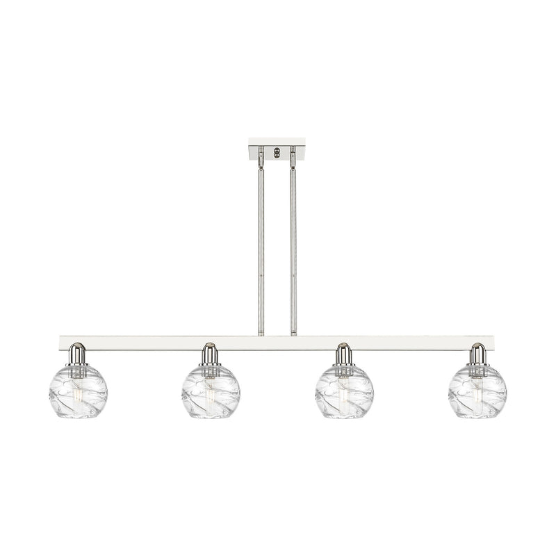 Innovations Athens Deco Swirl 48in 4-Light Island Light | Industrial Polished Nickel Steel and Clear Glass | Kitchen Island & | Model 716-4I-PN-G1213-6CL