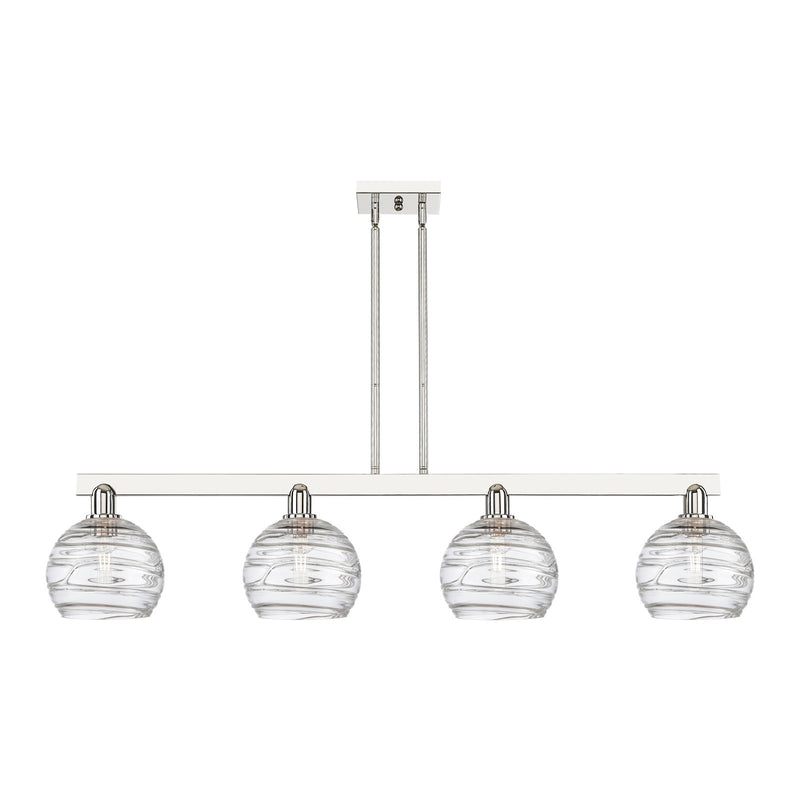 Innovations Athens Deco Swirl 51in 4-Light Island Light | Industrial Polished Nickel Steel and Clear Deco Swirl Glass | Model 716-4I-PN-G1213-8CL